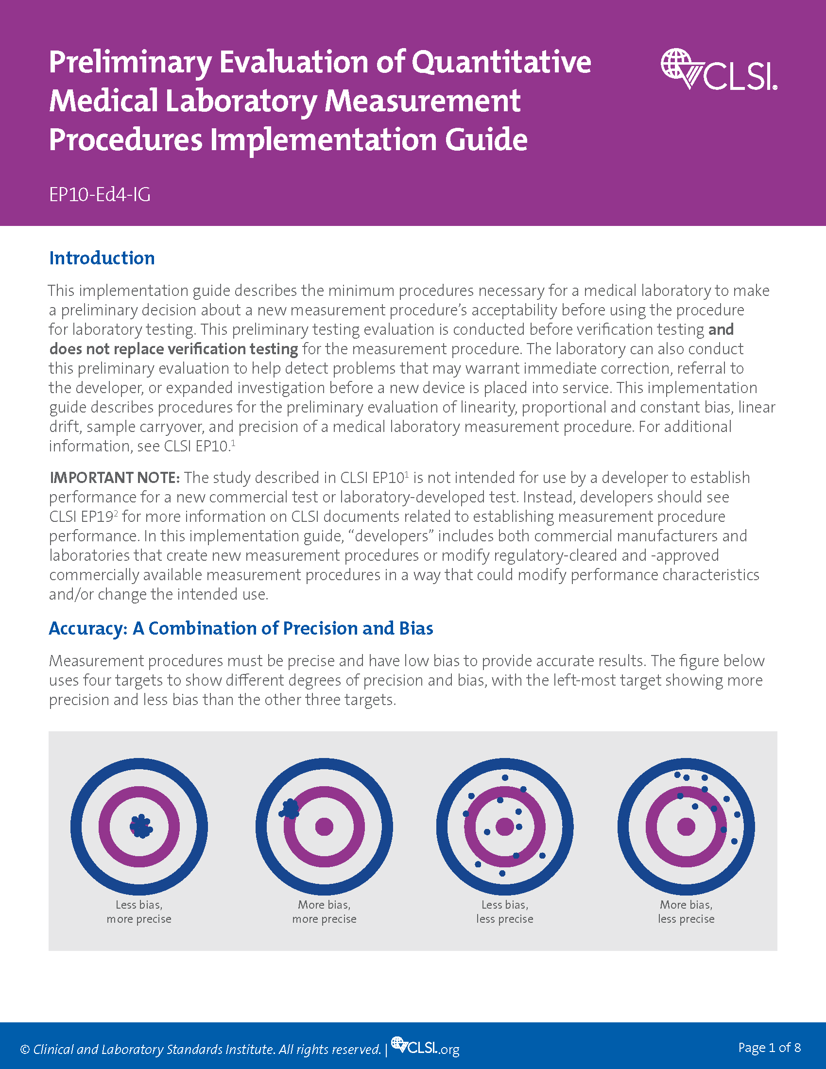 Preliminary Evaluation of Quantitative Medical Laboratory Measurement Procedures Implementation Guide, 4th Edition