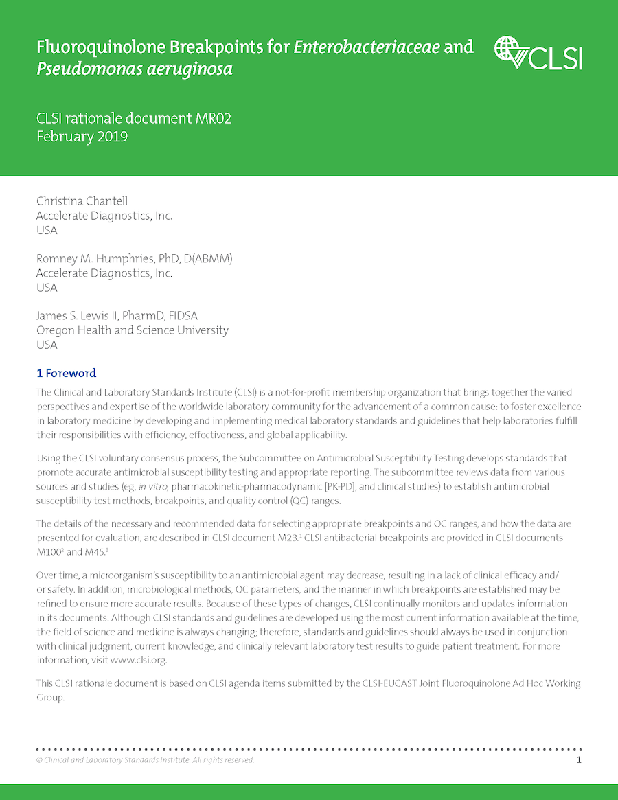 Fluoroquinolone Breakpoints for Enterobacteriaceae and Pseudomonas aeruginosa, 1st Edition
