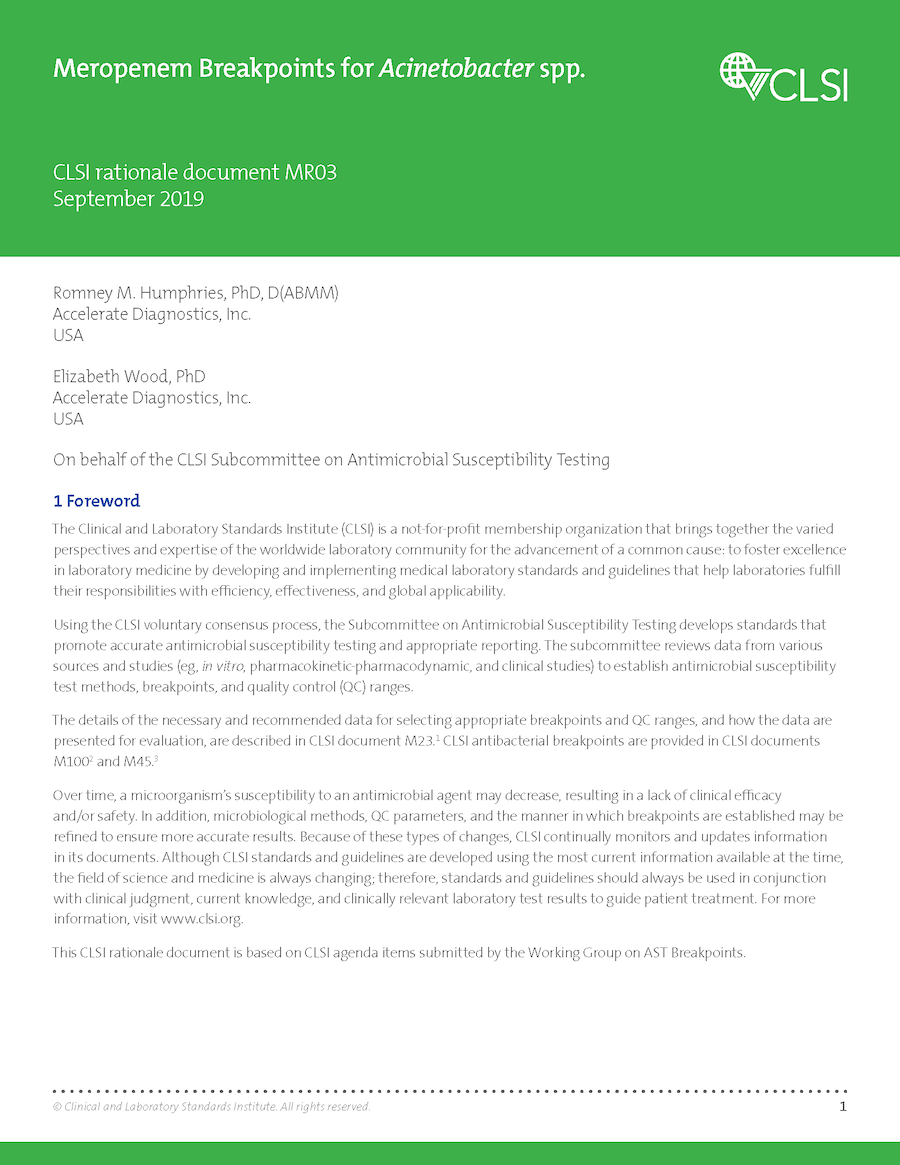 Meropenem Breakpoints for Acinetobacter spp., 1st Edition