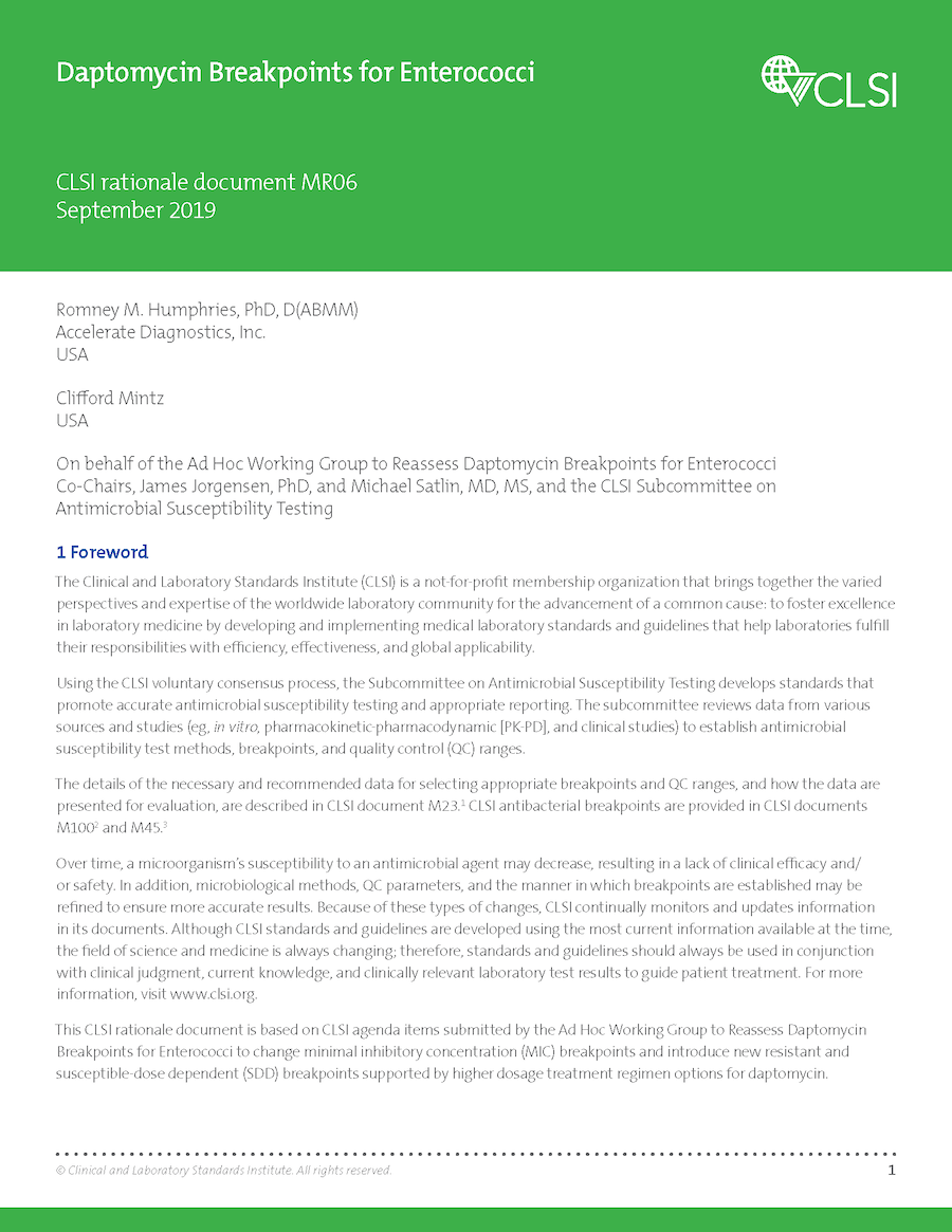 Daptomycin Breakpoints for Enterococci, 1st Edition