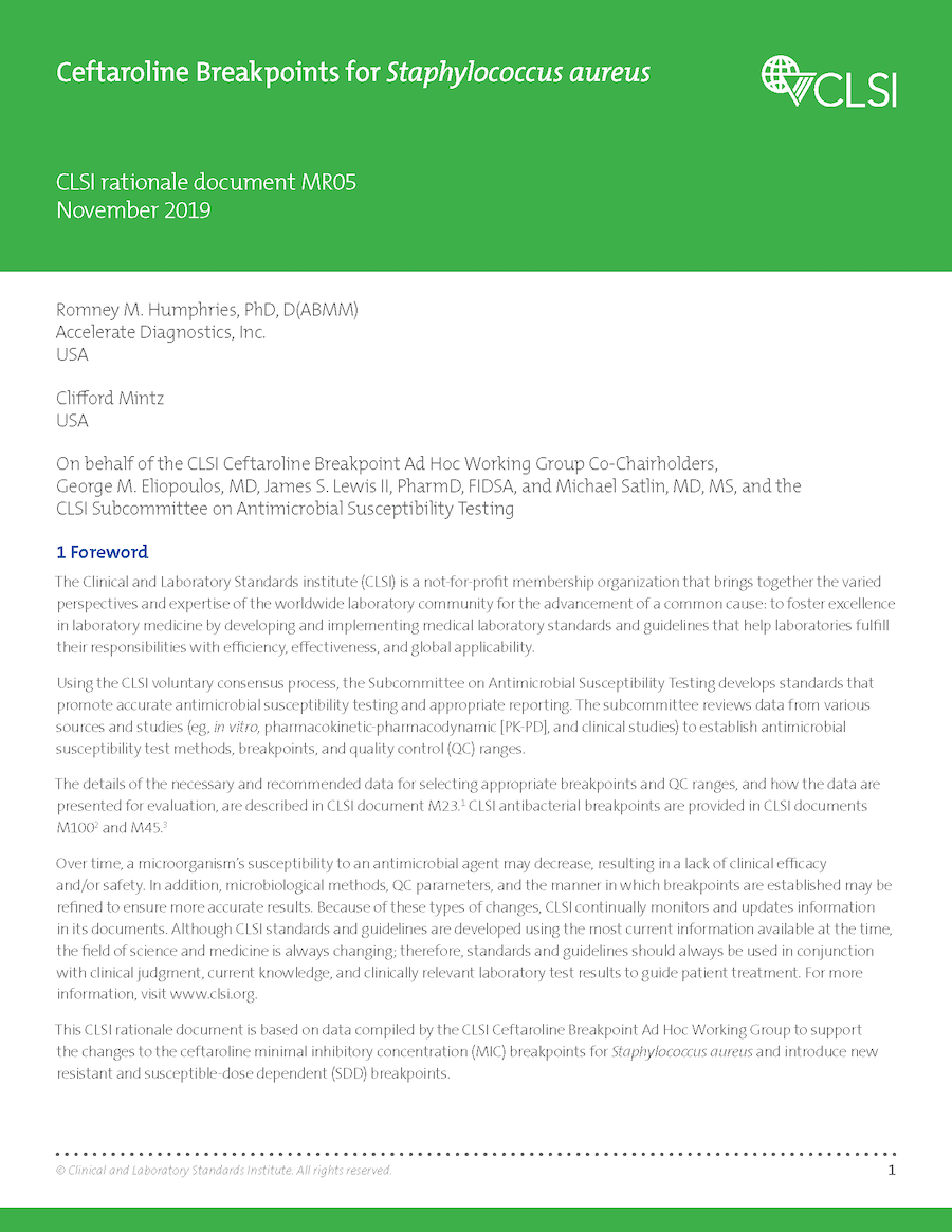 Ceftaroline Breakpoints for Staphylococcus aureus, 1st Edition