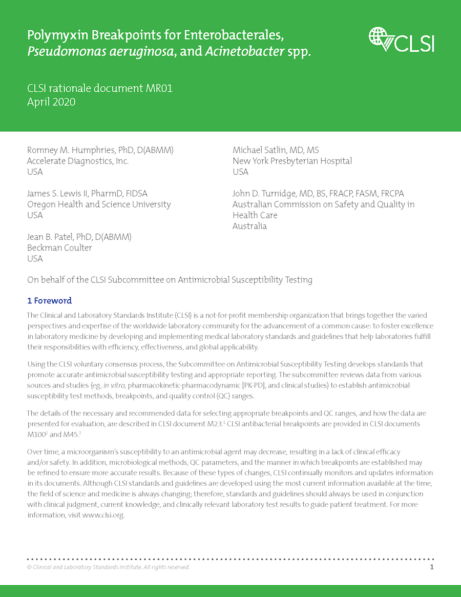 Polymyxin Breakpoints for Enterobacterales, Pseudomonas aeruginosa, and Acinetobacter spp., 2nd Edition