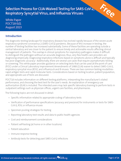 Selection Process for CLIA-Waived Testing for SARS-CoV-2, Respiratory Syncytial Virus, and Influenza Viruses, 1st Edition
