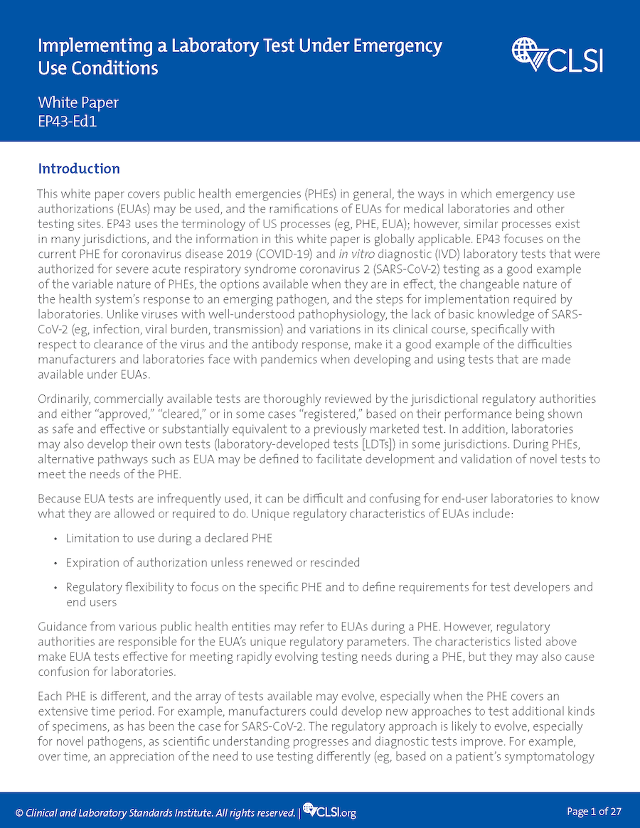 Implementing a Laboratory Test Under Emergency Use Conditions, 1st Edition