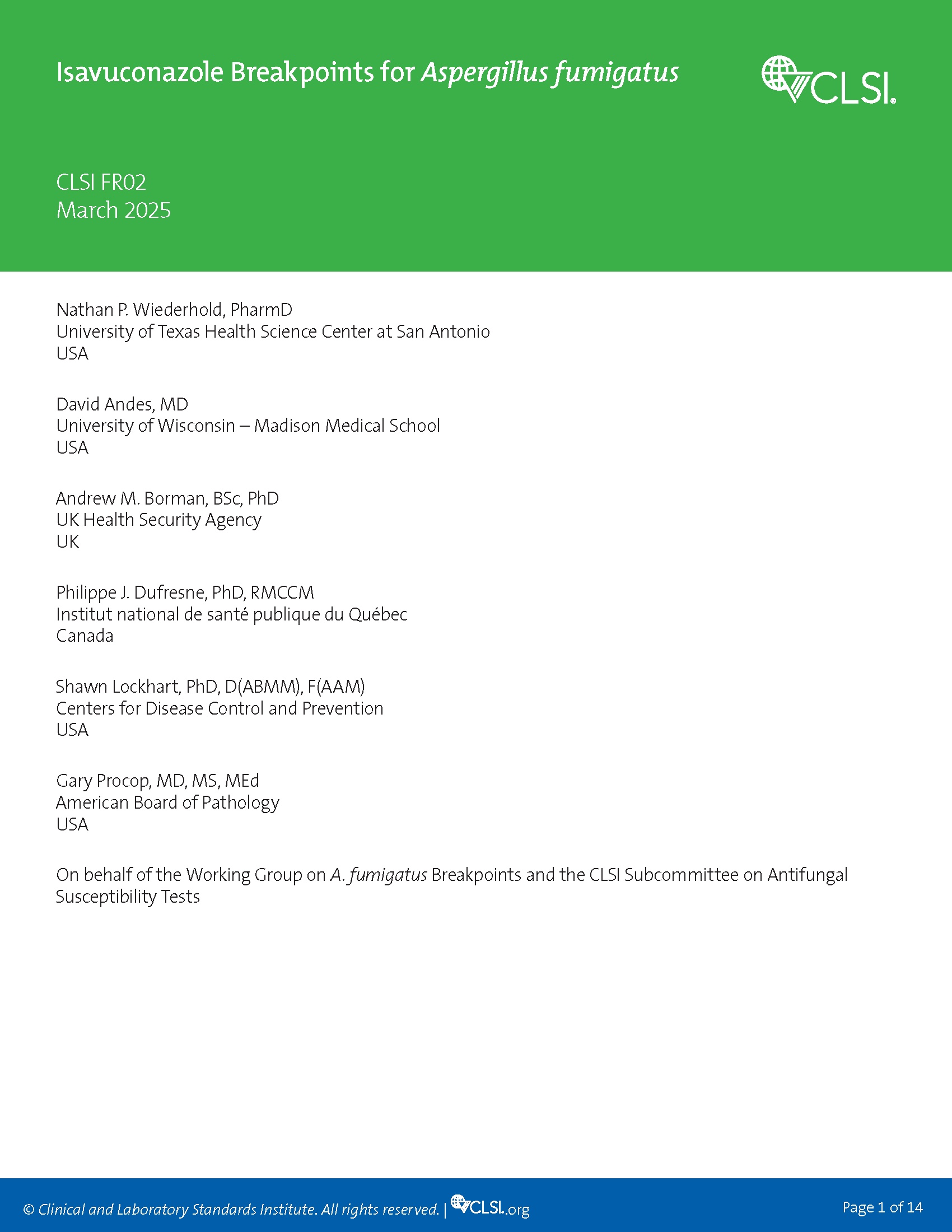 Isavuconazole Breakpoints for Aspergillus fumigatus, 1st Edition
